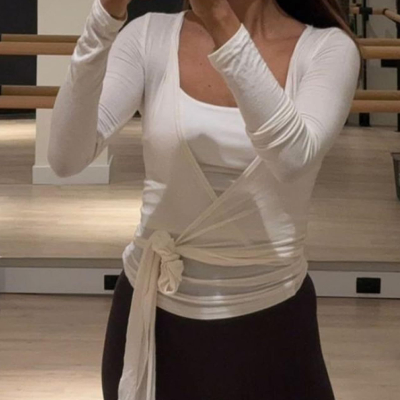 Pilates V Yoga - Women Sexy Wrap Crop Tops Shirts